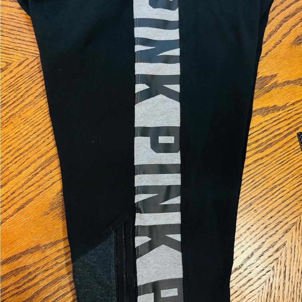 PINK Victoria's Secret Black and Gray Leggings with Bold Branding